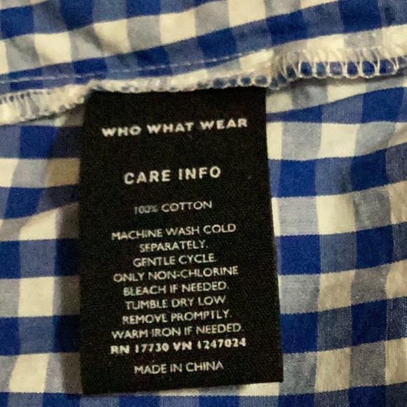 Who What Wear Blue White Gingham Blouse Peplum Hem Bell Sleeve Women's XS - Picture 14 of 14